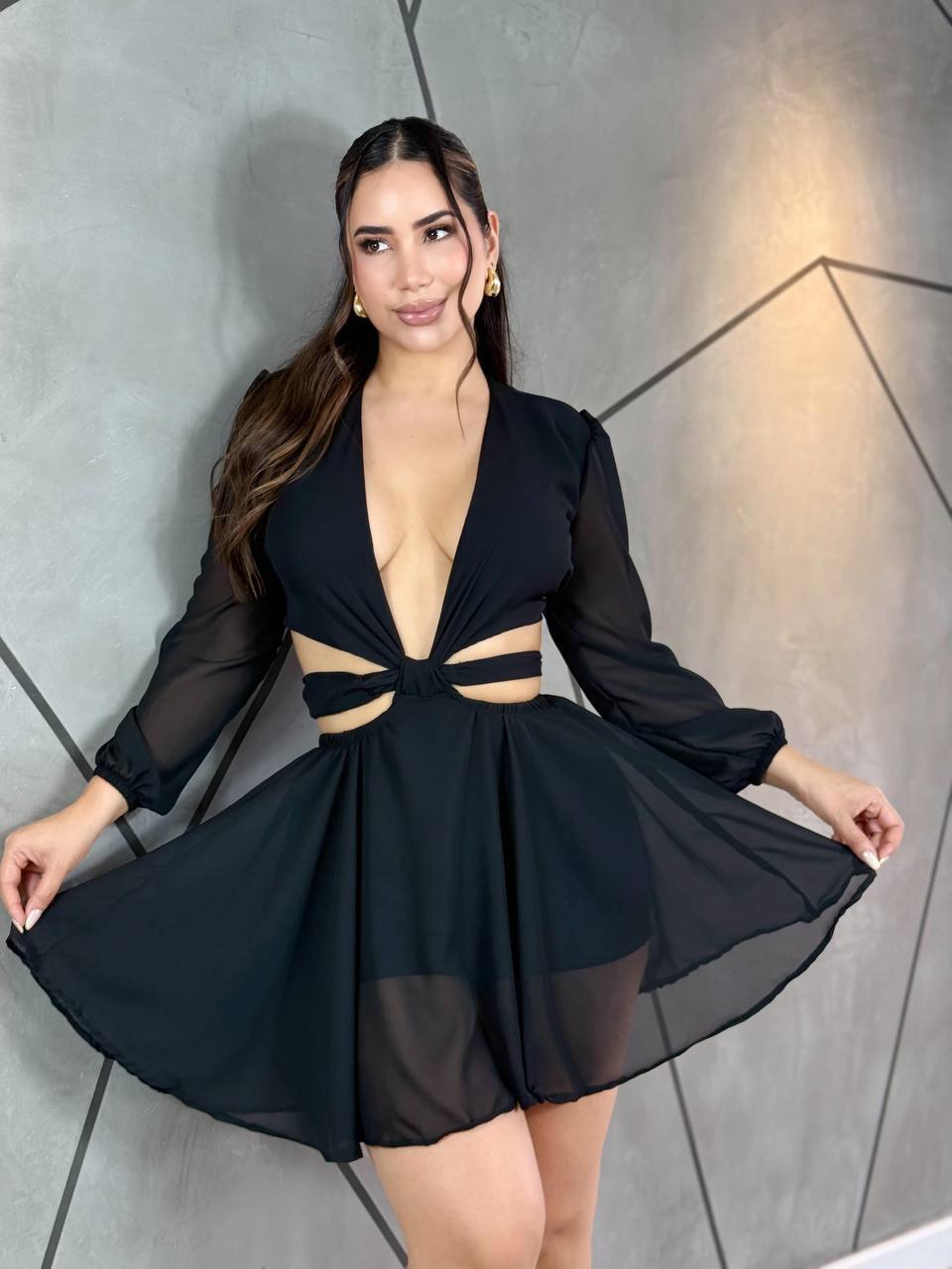 Vestido Mini Gasa Cut-Out Bella Caramella